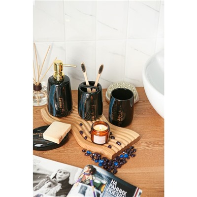 Набор аксессуаров для ванной комнаты SAVANNA «Малахит», 4 предмета (мыльница, дозатор для мыла 400 мл, 2 стакана), цвет чёрный