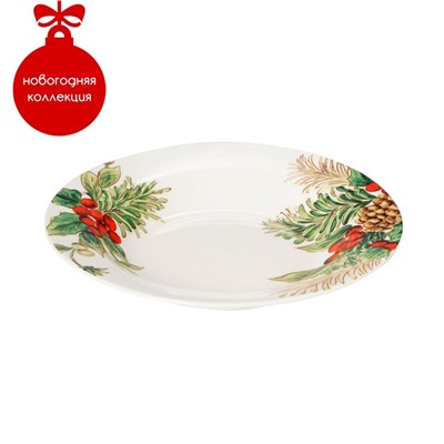 Тарелка фарфоровая глубокая Доляна «Рождество», 260 мл, d=20 см, цвет белый