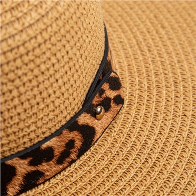 Шляпа женская с леопардовым ремешком MINAKU цвет коричневый, р-р 58