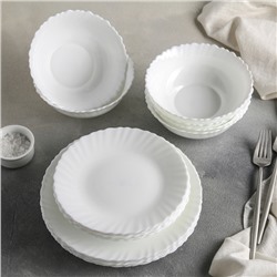 Сервиз столовый Доляна «Дива», 18 предметов: 6 тарелок d=17,5 см, d=23 см, 5×5 см, стеклокерамика, цвет белый