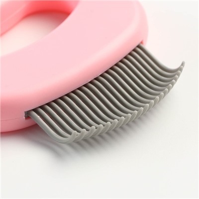 Расчёска для шерсти с загнутыми пластиковыми зубцами, 21 зубчик, 10 х 9 см, розовая