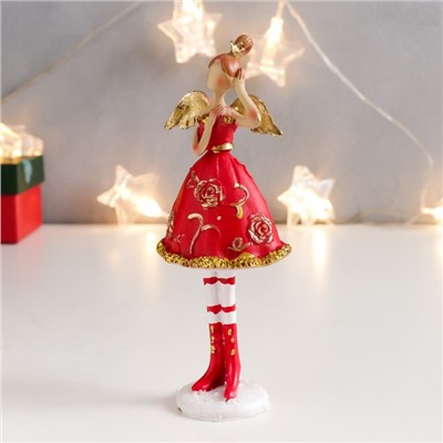 Сувенир полистоун "Девочка-ангел в красном платье с золотыми розами" 15,5х6х4,5 см