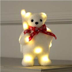 Светодиодная фигура «Медведь с посохом» 9 × 15 × 6 см, флок, батарейки CR2032х2, свечение тёплое белое