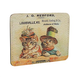 Кардхолдер с принтом Eshemoda “Ретро коты”, натуральная кожа, цвет коричневый