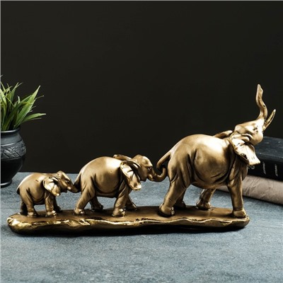 Фигура "Семья слонов" 8х21х37см бронза с позолотой
