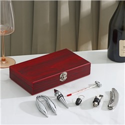 Набор для вина, 5 предметов: штопор, нож для срезания фольги, пробка, каплеуловитель, термометр