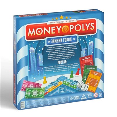 Новогодняя настольная игра «Новый год: MONEY POLYS. Зимний город», 60 карт, 2 кубика, 6 фишек, 10+