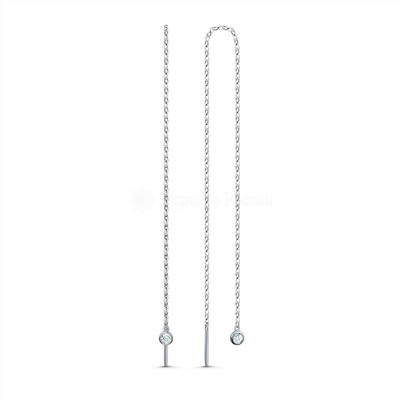 Серьги-продёвки из серебра с фианитами родированные (длина всего изделия 17,5 см) 28067р