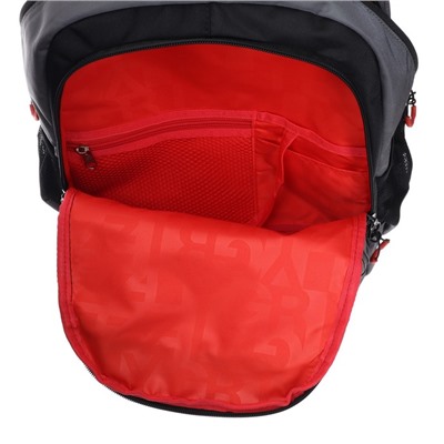 Рюкзак школьный Grizzly "Лидер", 39 х 28 х 19 см, эргономичная спинка, отделение для ноутбука, чёрный, красный