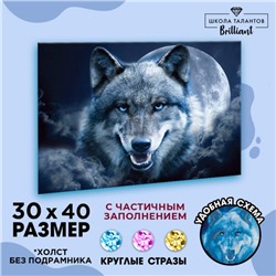 Алмазная мозаика с частичным заполнением на холсте «Магия волка», 30 х 40 см