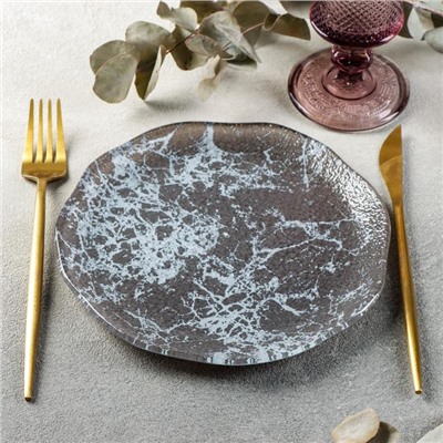 Тарелка стеклянная Magistro «Мрамор», d=20 см, цвет серый