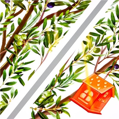 Наклейка пластик интерьерная цветная "Оливковое дерево" 30х90 см набор 2 листа