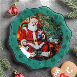 Тарелка стеклянная десертная Доляна «Счастливый Санта», d=20 см