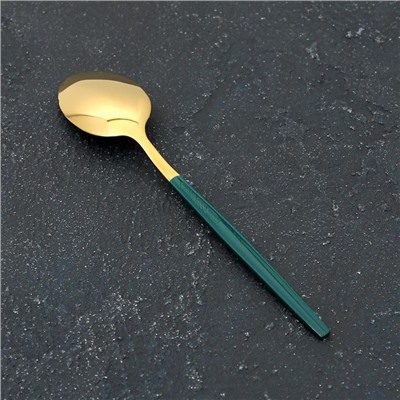 Ложка чайная из нержавеющей стали Magistro «Блинк», 14,5×4 см, зелёная ручка, на подвесе, цвет золотой