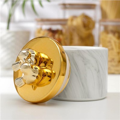 Банка керамическая для сыпучих продуктов «Золотое крыло», 11,5×18 см, цвет белый мрамор