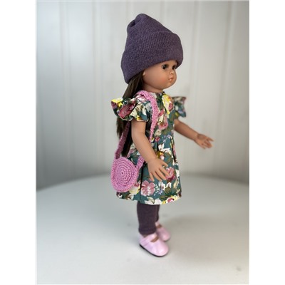 Кукла Нэни, темноволосая, в платье, шапке и гетрах, 33 см , арт. 3300К1ДТ69