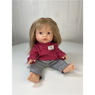 Кукла "Зоя", блондинка, в полосатой тунике и шапочке с ушками, 37 см, арт. 1030
