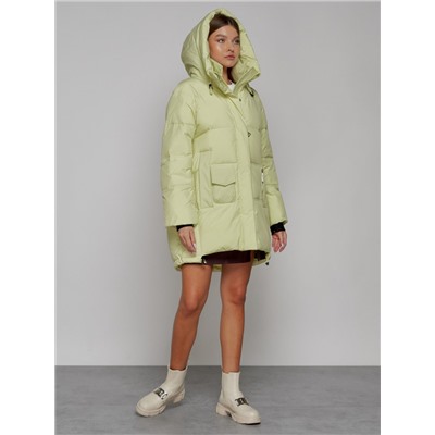 Зимняя женская куртка модная с капюшоном салатового цвета 51122Sl