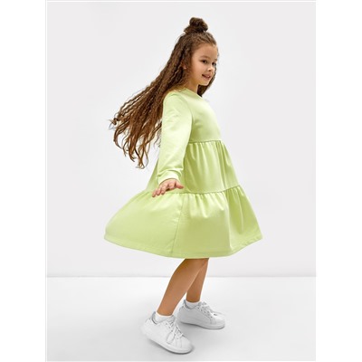 Платье для девочек многоярусное в бледно-лаймовом цвете с печатью