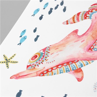 Наклейка пластик интерьерная цветная "Красочные морские дельфины" 30х90 см