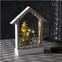 Светодиодная фигура «Дом с Дедом Морозом» 19 × 23 × 4.5 см, дерево, батарейки АААх2 (не в комплекте), свечение тёплое белое