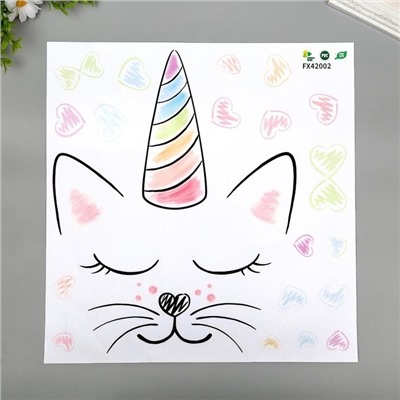 Наклейка пластик интерьерная цветная "Кошечка-единорог" 40х39 см