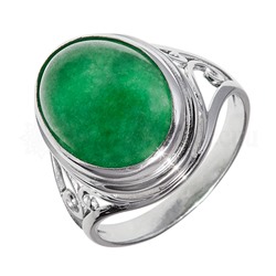 Кольцо из серебра с зеленым агатом родированное