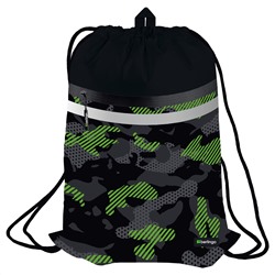 Мешок для обуви 1 отделение Berlingo "Black and green", 340*460мм, вентиляционная сеточка, светоотражающая лента, карман на молнии