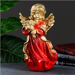Фигура "Ангел в платье ассорти с букетом" золото 20х20х35см