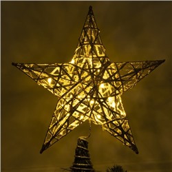 Светодиодная верхушка на ёлку «Звезда золотистая» 25 см, 20 LED, батарейки CR2032х2, свечение тёплое белое