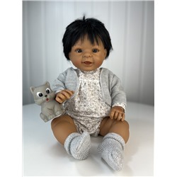 Кукла-пупс Пауль, в вязаной серой кофте и носках , 47 см , арт. 46501