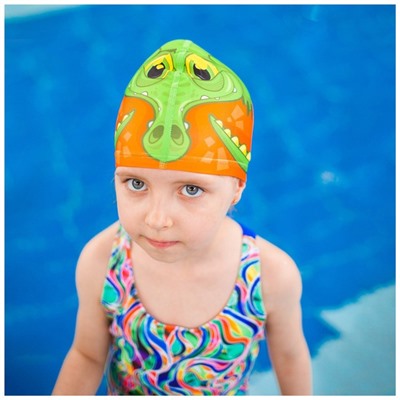 Шапочка для плавания детская ONLYTOP «Крокодильчик», тканевая, обхват 46-52 см