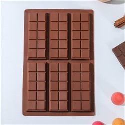 Форма силиконовая для шоколада «Плитка. Мелкие дольки», 26×17×1 см, 6 ячеек, цвет МИКС