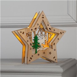 Светодиодная фигура «Звезда с оленем в лесу» 18 × 18 × 5 см, дерево, батарейки АААх2 (не в комплекте), свечение тёплое белое