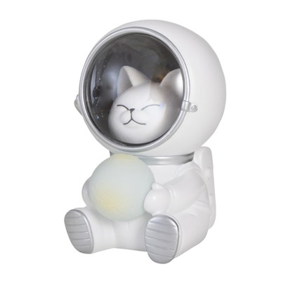 Ночник "Котик в космосе" LED 4000K  батарейки LR44 белый 8.5х7х12.5 см