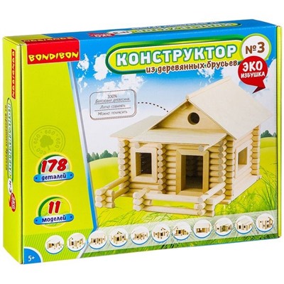 Конструкторы Bondibon Конструктор из деревянных брусьев №2, BOX 26x7x21 см