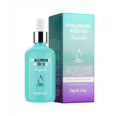 FARMSTAY - СЫВОРОТКА ДЛЯ ЛИЦА С ГИАЛУРОНОВОЙ КИСЛОТОЙ HYALURONIC ACID 100 AMPOULE, 100 ML