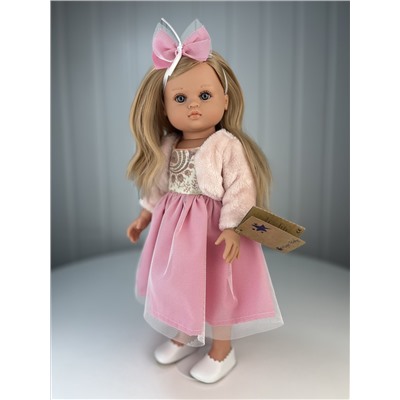 Кукла Нэни блондинка, в розовом платье и меховой кофточке, 42 см , арт. 42018