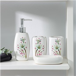 Набор аксессуаров для ванной комнаты Доляна «Подснежник», 4 предмета (дозатор 400 мл, мыльница, 2 стакана), цвет белый