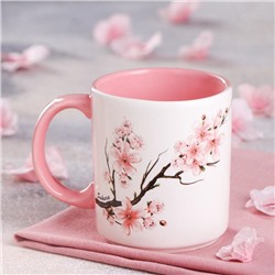 Кружка "Офисная", деколь весна, бело-розовая, керамика, 0.35 л, микс