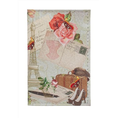 Обложка для 2-х карточек с принтом Eshemoda “В Париж!”, натуральная кожа