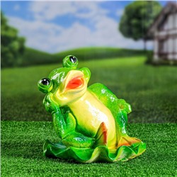 Садовая фигура "Лягушка на кувшинке" зеленая, 23х25см