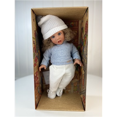 Кукла Джестито "Сюрприз", мальчик в белых брючках, свитере и шапочке, 38 см , арт. 12023
