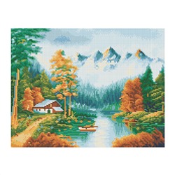 Алмазная мозаика ТРИ СОВЫ "Осень в горах", 30*40см, холст, картонная коробка с пластиковой ручкой
