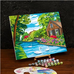 Картина по номерам на холсте с подрамником «Дом у реки» 40×50 см