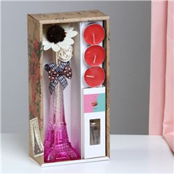 Набор подарочный "Эйфелева башня"(ваза,палочки с декором,свечи, аромамасло), клубника