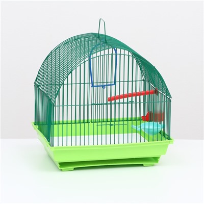 Клетка для птиц малая, полукруглая, с наполнением, 34 х 27 х 34 см, зеленый