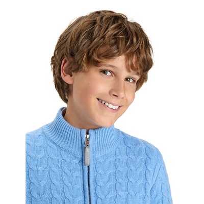 Кардиган на молнии Super Fine Merino Wool подростковый для мальчиков, цвет голубой меланж