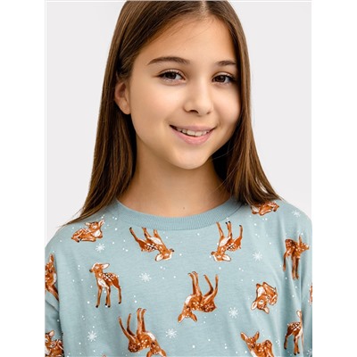 Сорочка ночная для девочек серая с милыми оленями