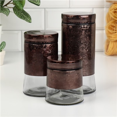 Набор банок стеклянных для сыпучих продуктов «Богема», 3 предмета: 350/550/800 мл, цвет коричневый